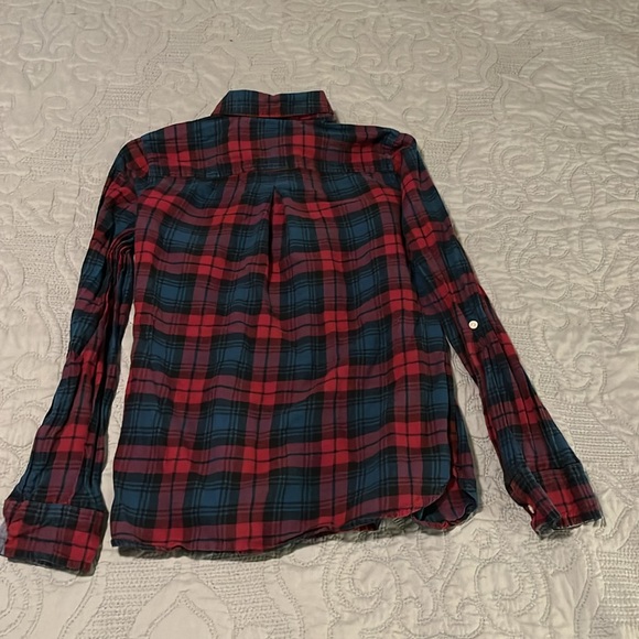 Tommy Hilfiger M Burgundy, Blue Plaid Popover Long Sleeve Shirt - Picture 2 of 5